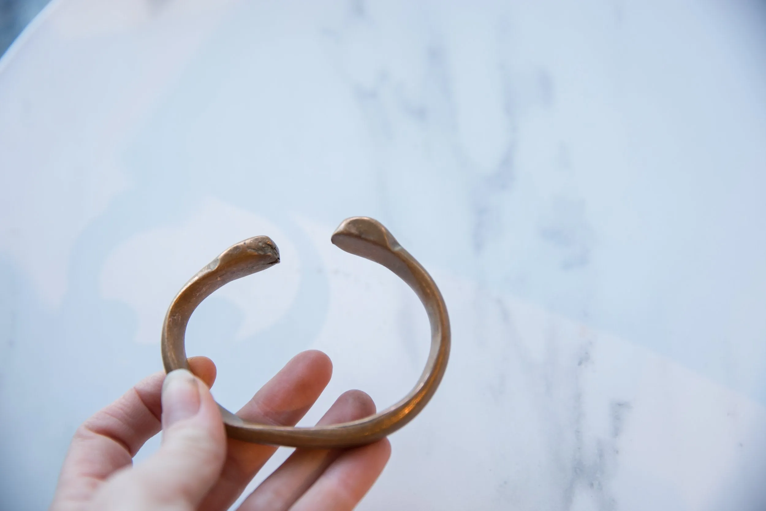 Antique African Copper Alloy Imperfect Snake Cuff Bracelet