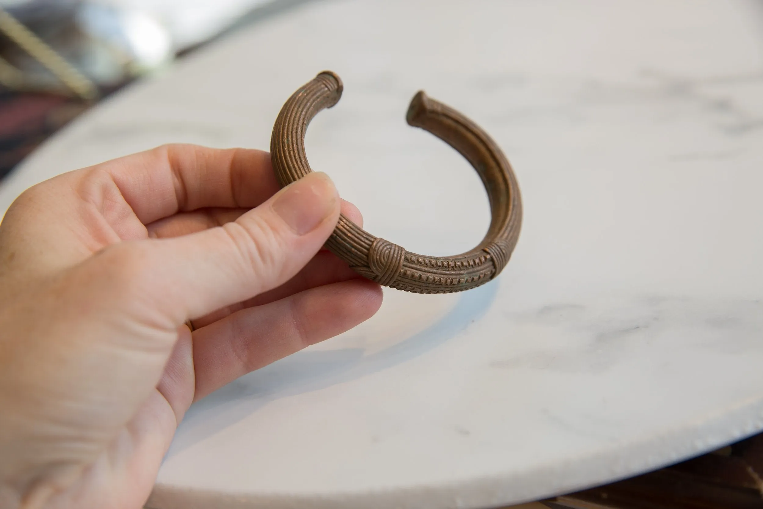 Antique African Copper Cuff Bracelet with Geometric Detailing