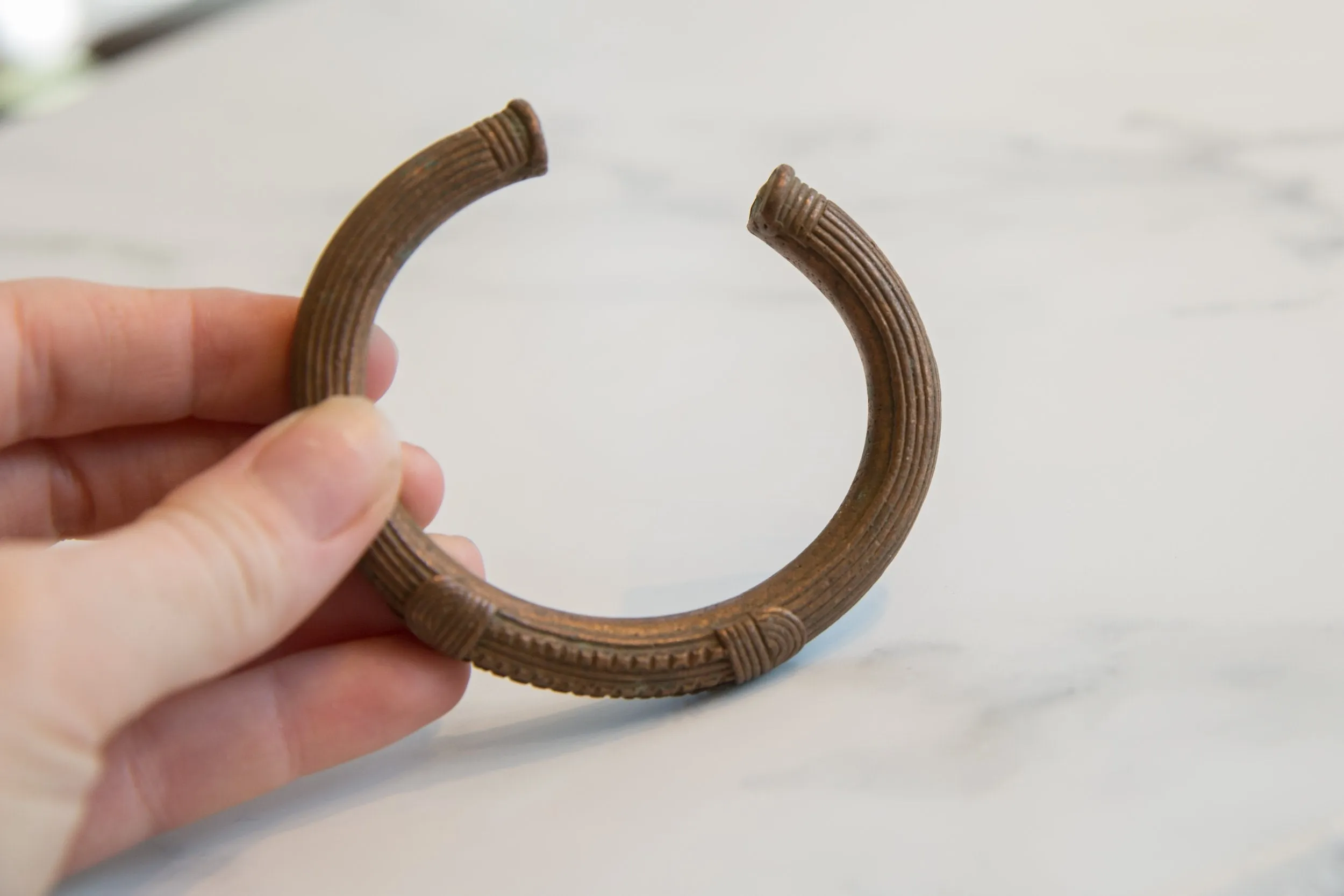 Antique African Copper Cuff Bracelet with Geometric Detailing