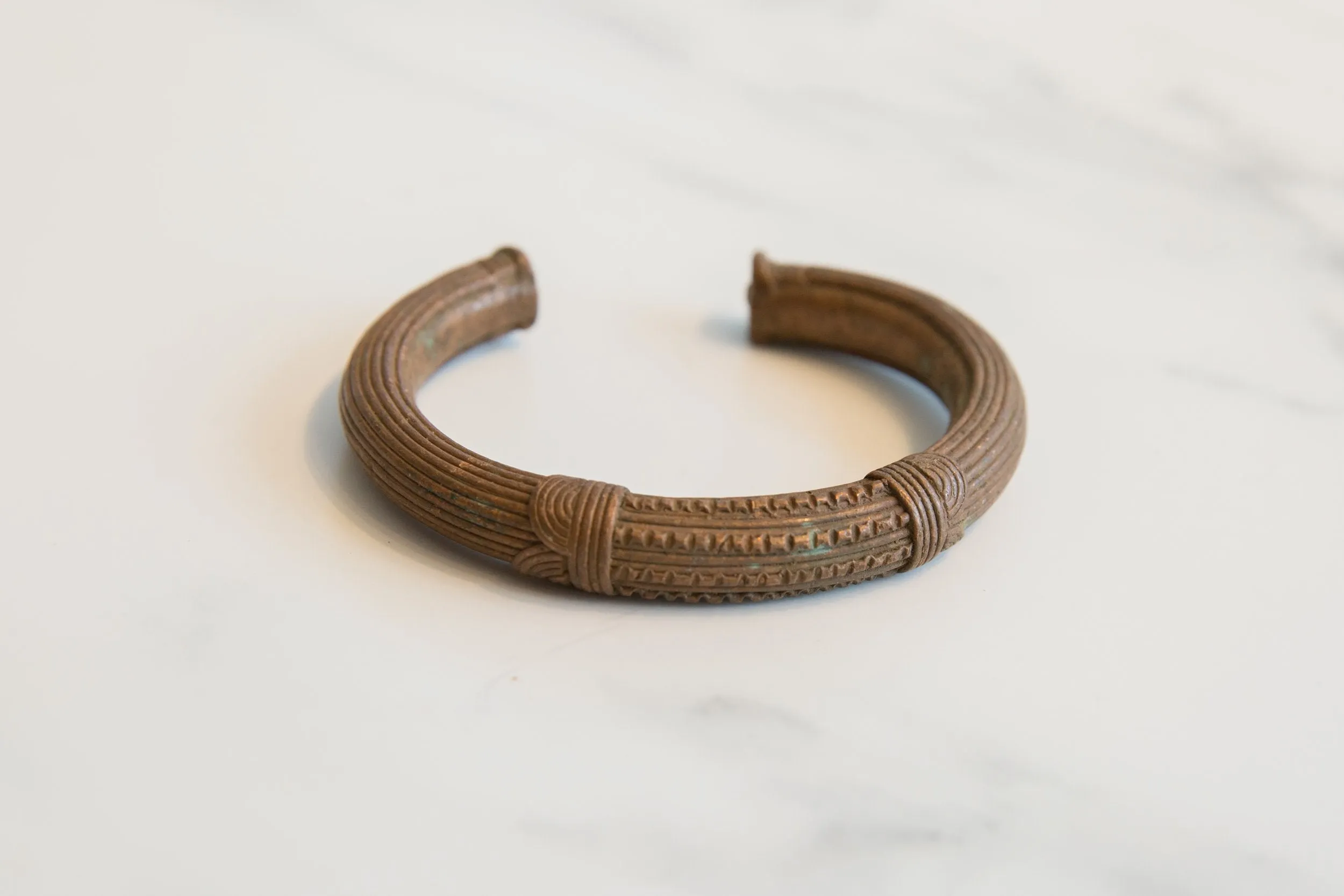 Antique African Copper Cuff Bracelet with Geometric Detailing