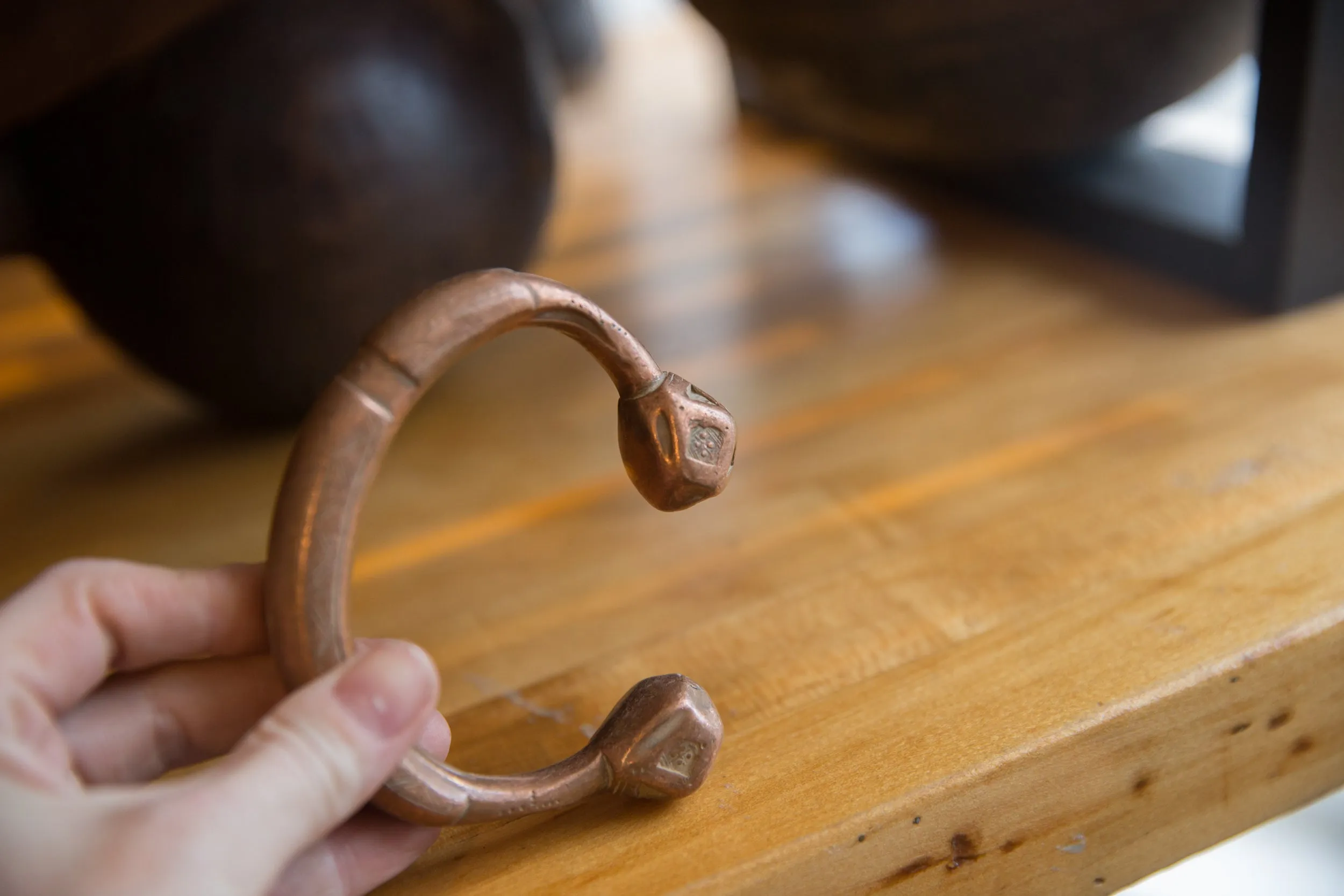 Antique African Copper Snake Cuff Bracelet
