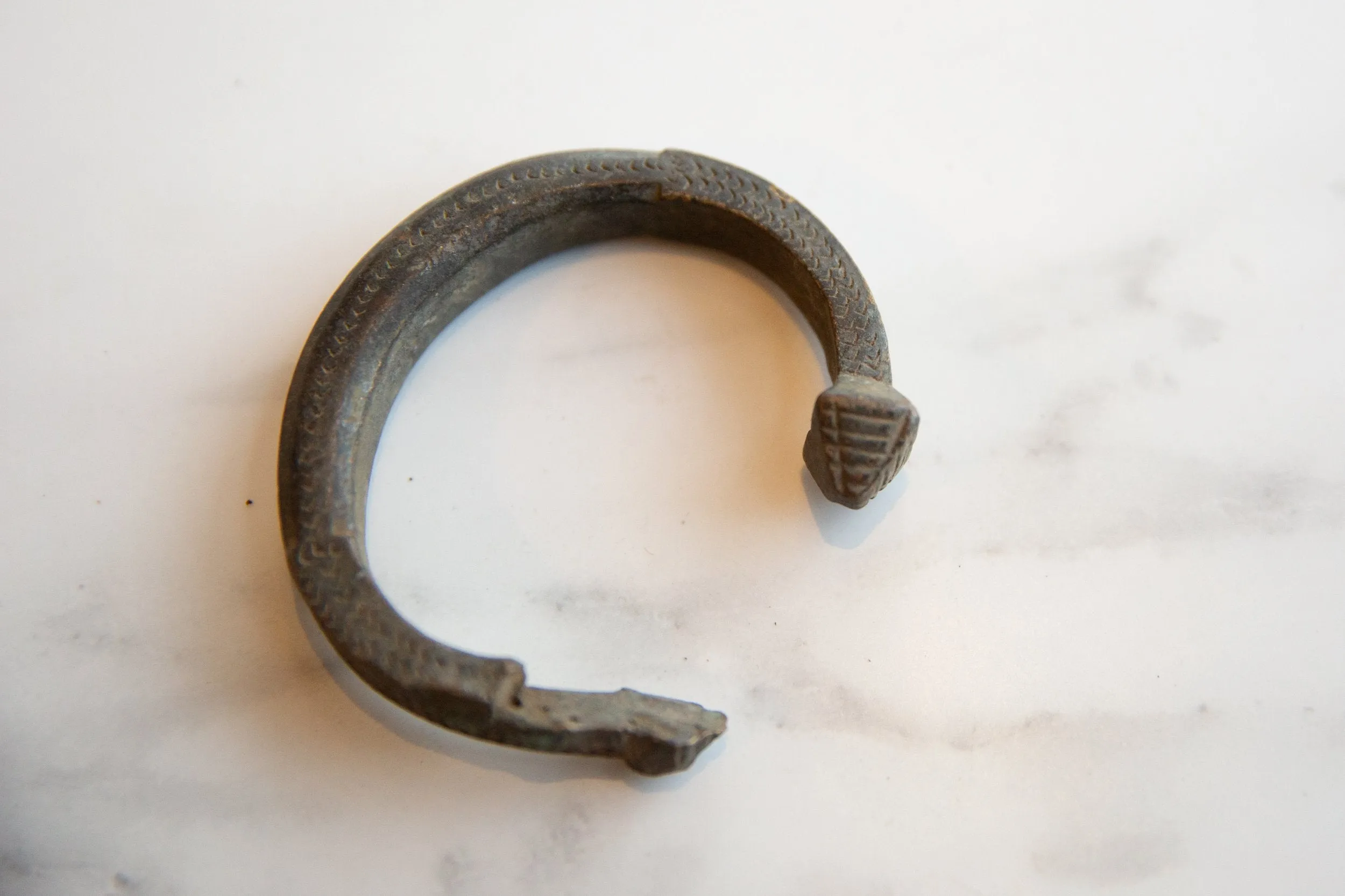 Antique African Dark Bronze Snake Cuff Bracelet