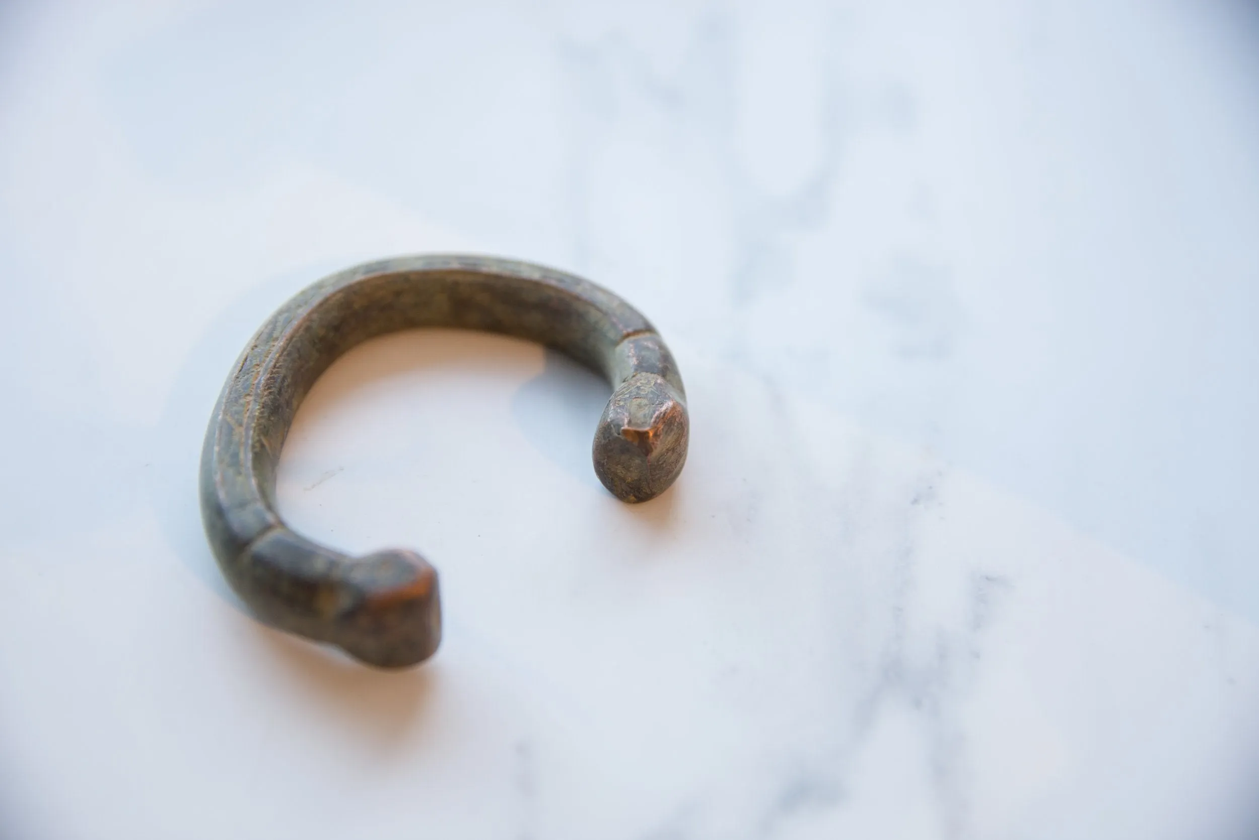 Antique African Dark Copper Alloy Snake Cuff Bracelet