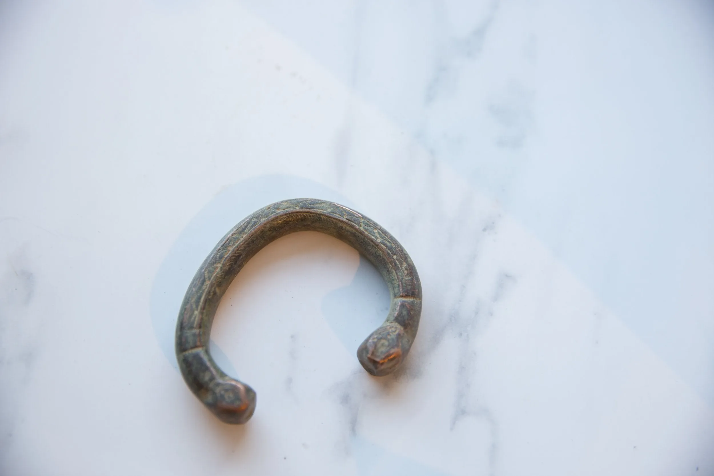 Antique African Dark Copper Alloy Snake Cuff Bracelet