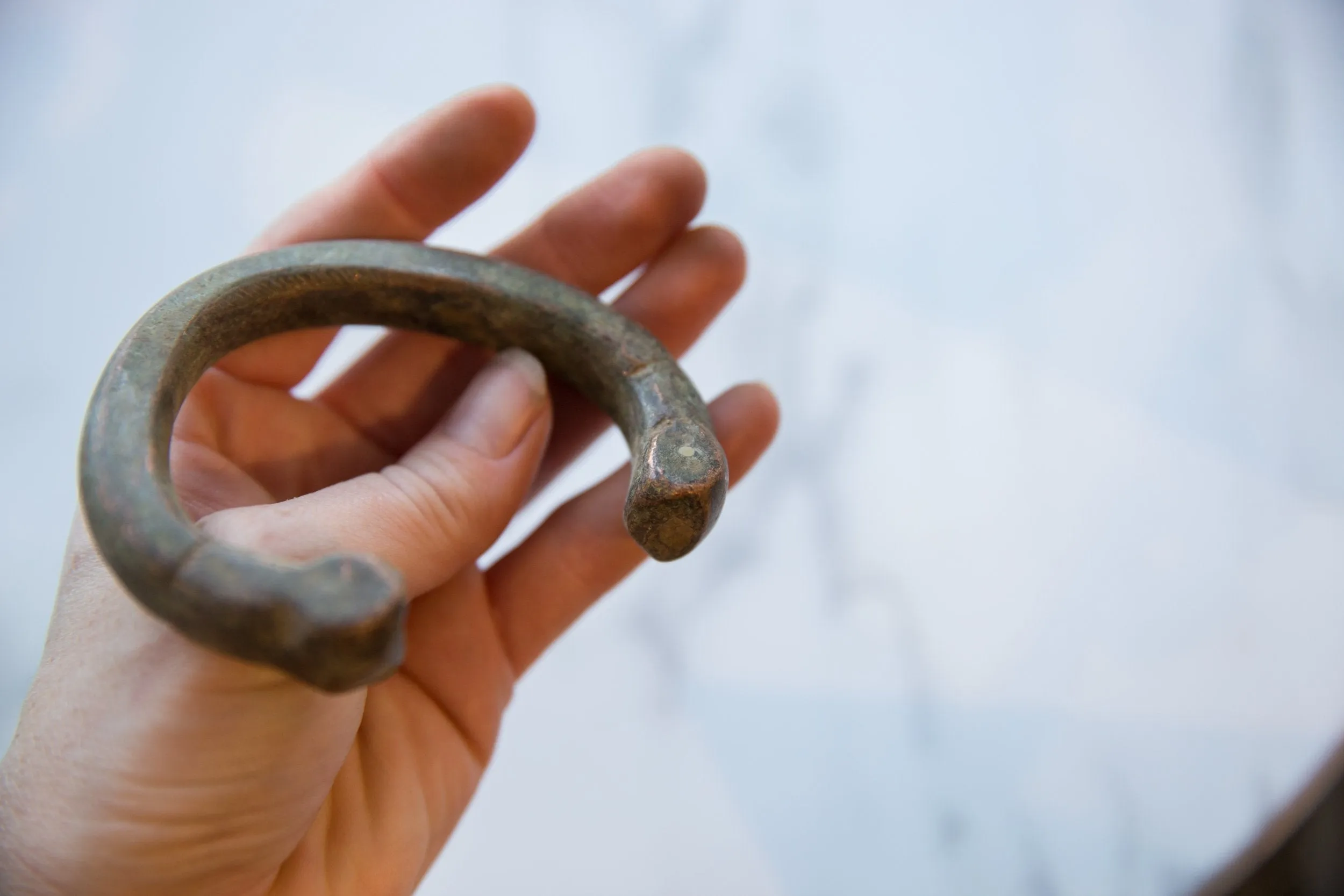 Antique African Dark Copper Alloy Snake Cuff Bracelet