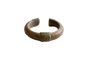Antique African Oxidized Bronze Alloy Cuff Bracelet with Geometric Detailing