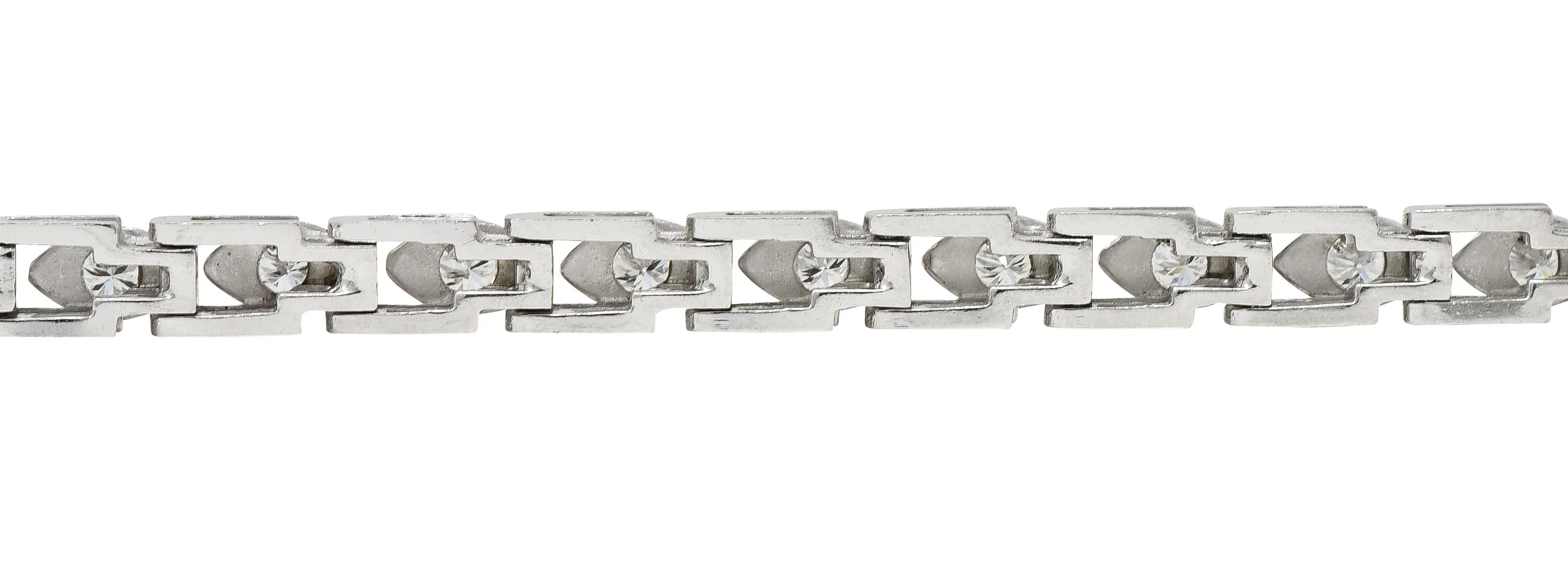 Art Deco 1.50 CTW Round Diamond Platinum Vintage Navette Line Bracelet