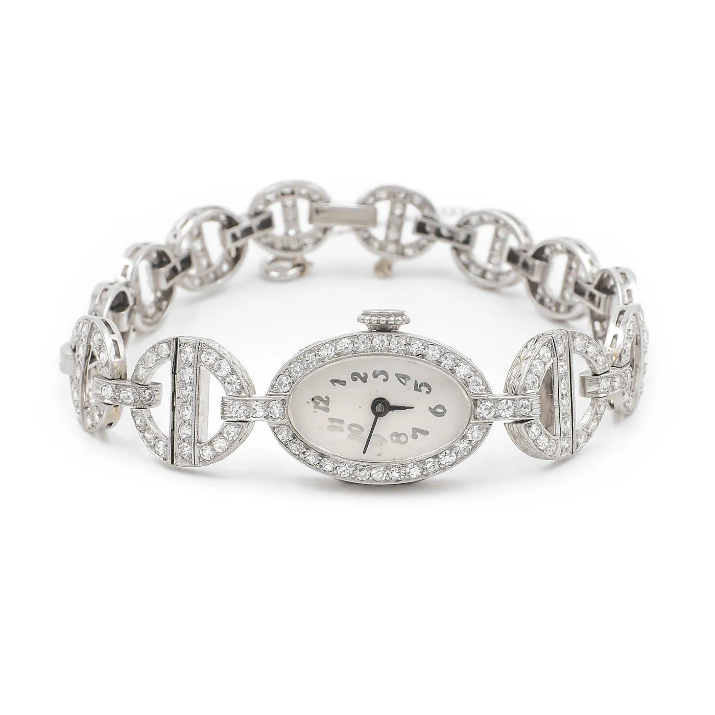 Art Deco 4.70 Ctw. Diamond Anchor-Link Watch Bracelet By C.H. Meylan