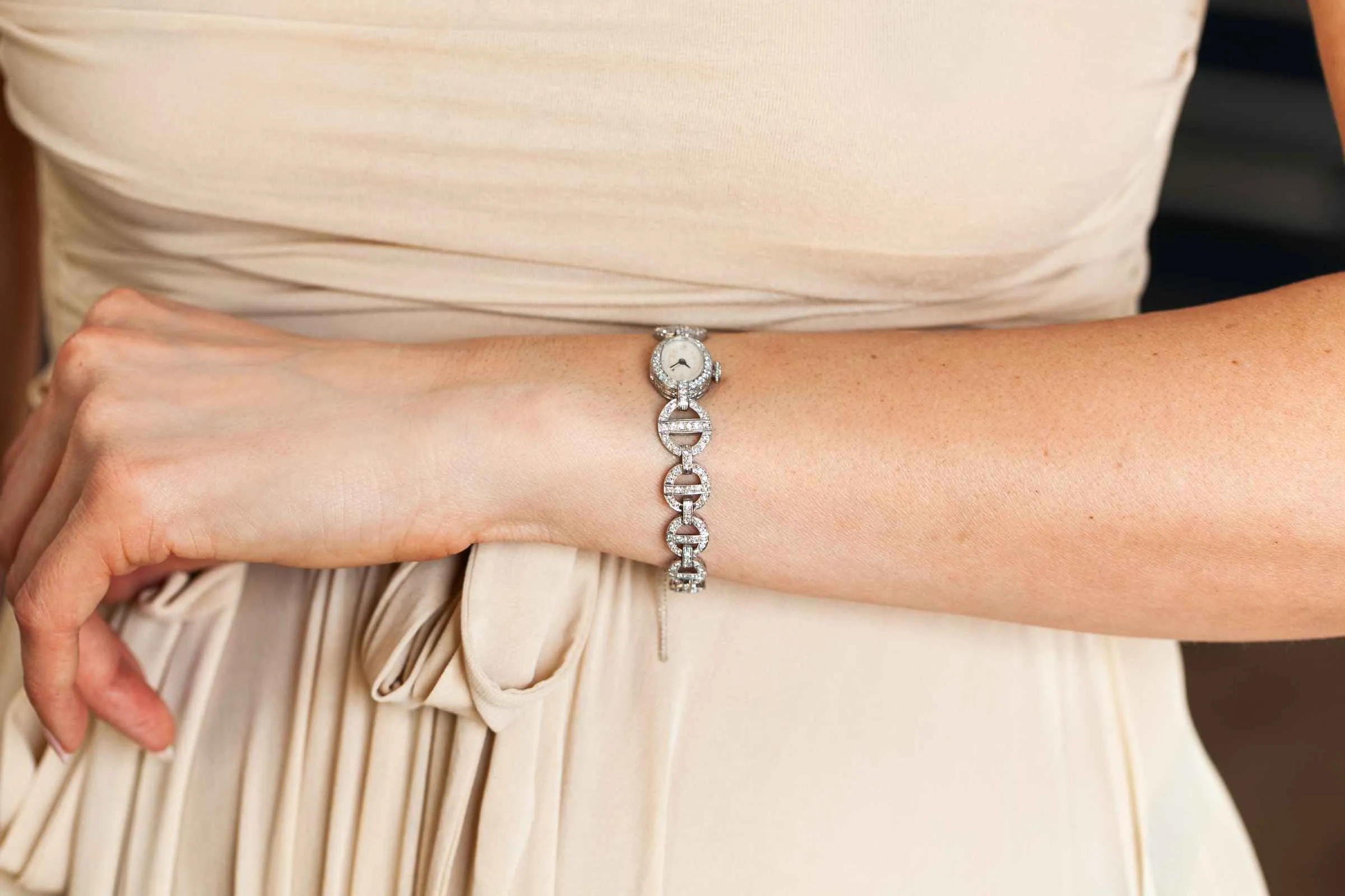 Art Deco 4.70 Ctw. Diamond Anchor-Link Watch Bracelet By C.H. Meylan