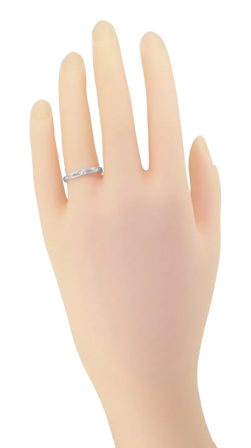 Art Deco Flowers and Bars Wedding Ring in White Gold