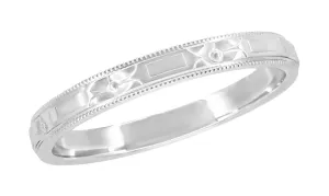 Art Deco Flowers and Bars Wedding Ring in White Gold