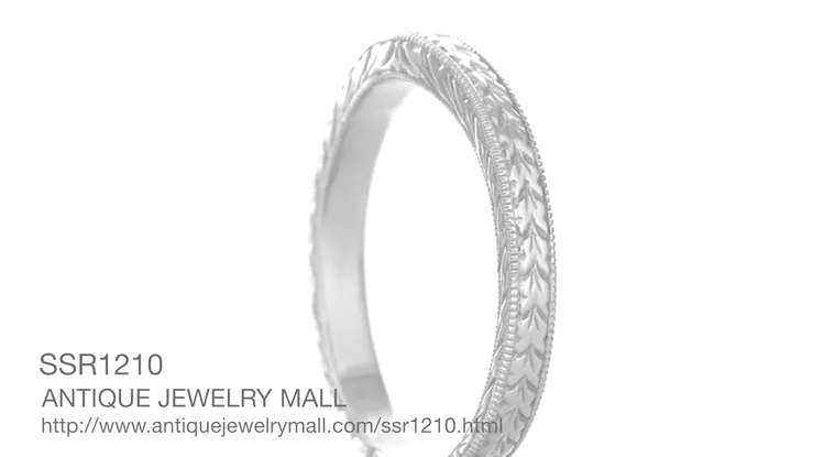 Art Deco Vintage-Inspired Carved Wheat Curved Wedding Band in Sterling Silver