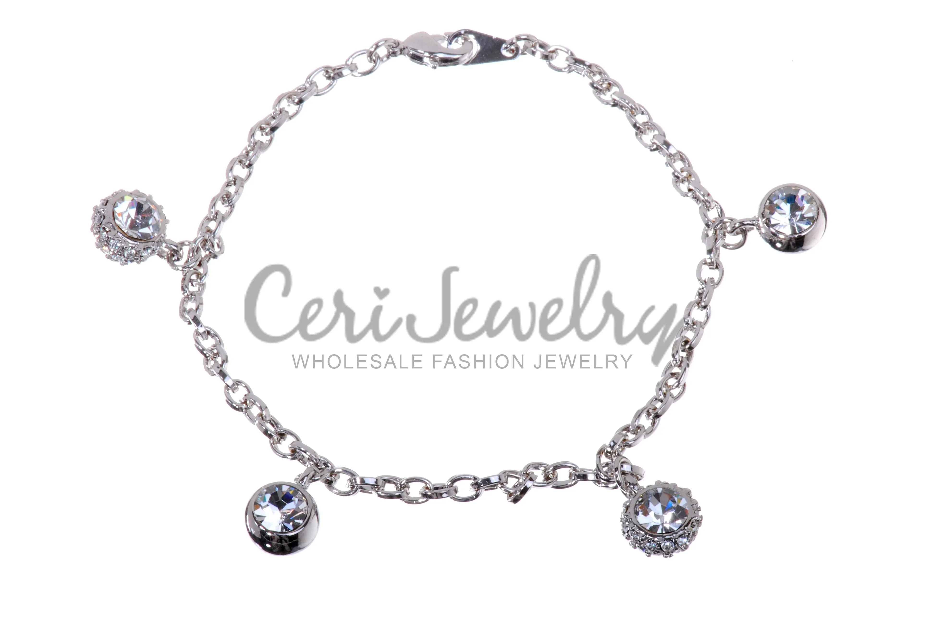 B7104 Swarovski Elements Crystal Ball & Chain Rhodium Plated Bracelet