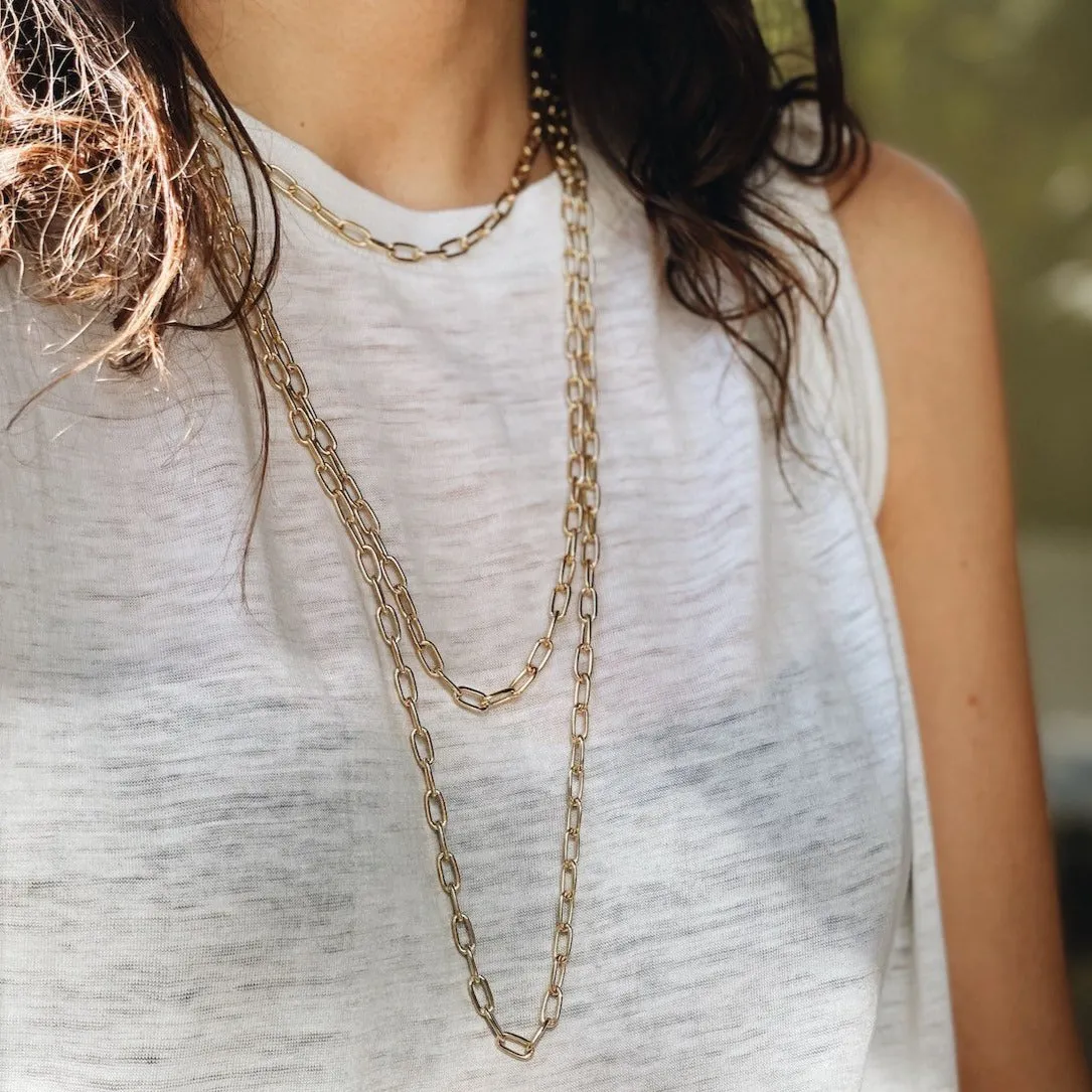 Baby Rectangular Link Chain Necklace with Tusk Clasp