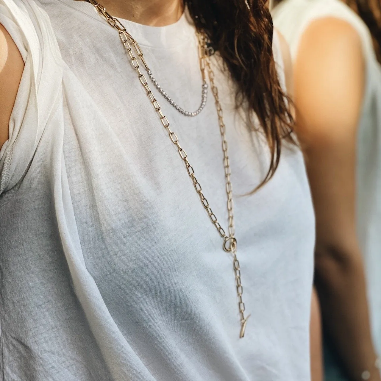 Baby Rectangular Link Chain Necklace with Tusk Clasp