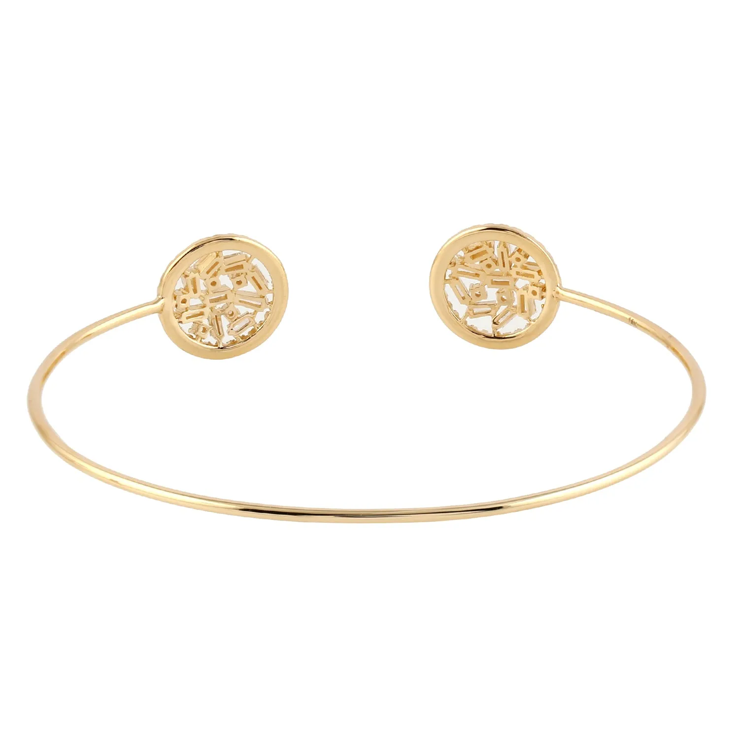 Baguette Cut Diamond Cluster Design Open Cuff Bracelet In 18k Yellow Gold