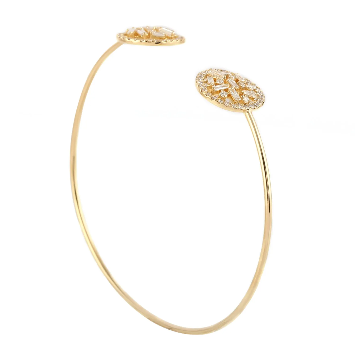 Baguette Cut Diamond Cluster Design Open Cuff Bracelet In 18k Yellow Gold