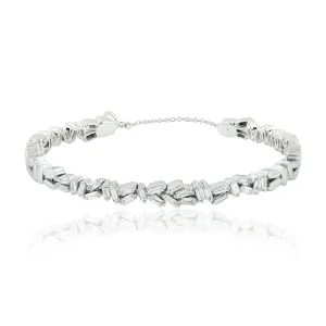 Baguette Cut Natural Diamond Chain Cuff Bracelet In 18k White Gold