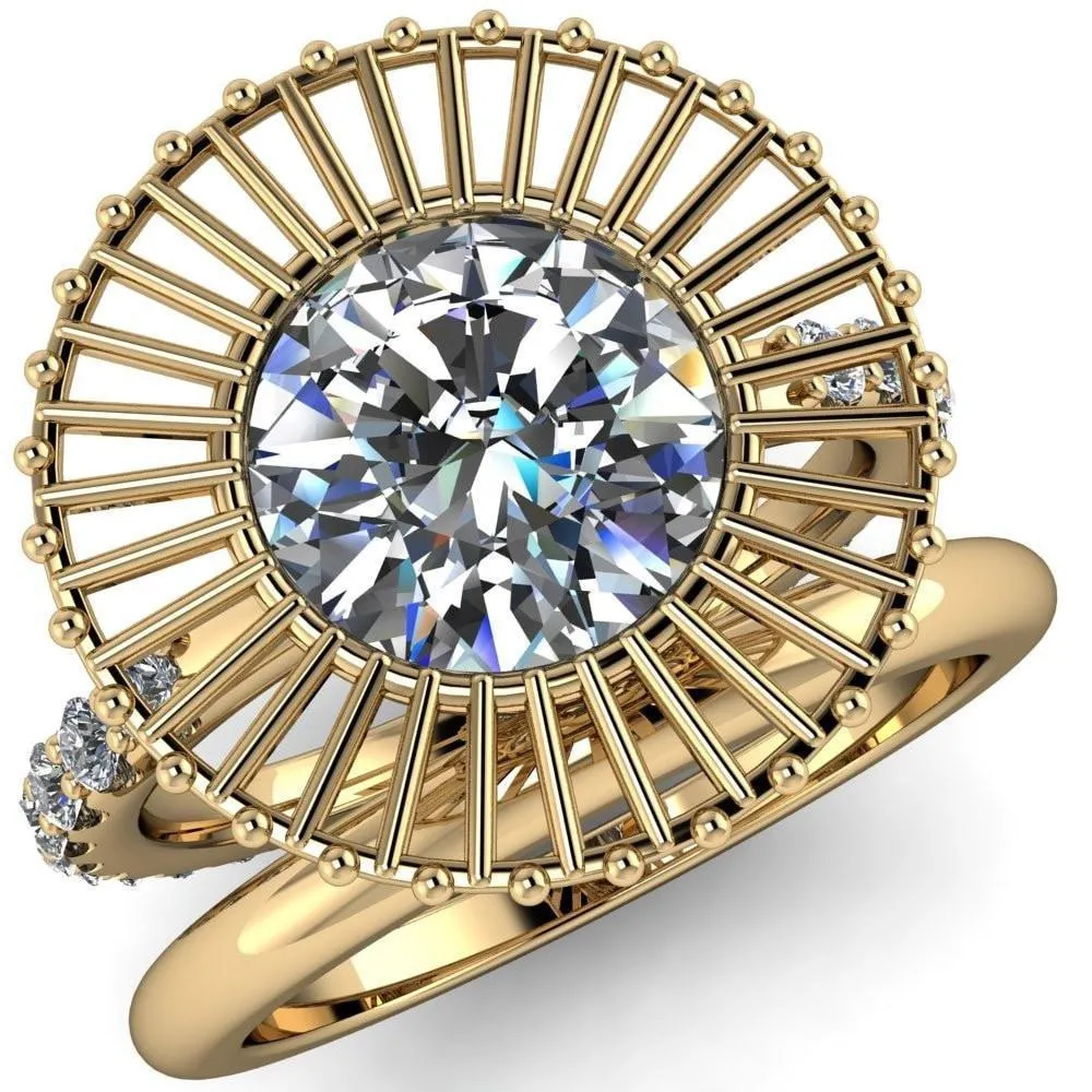 Bella Round Center Stone Carousel Filigree Halo Design Ring