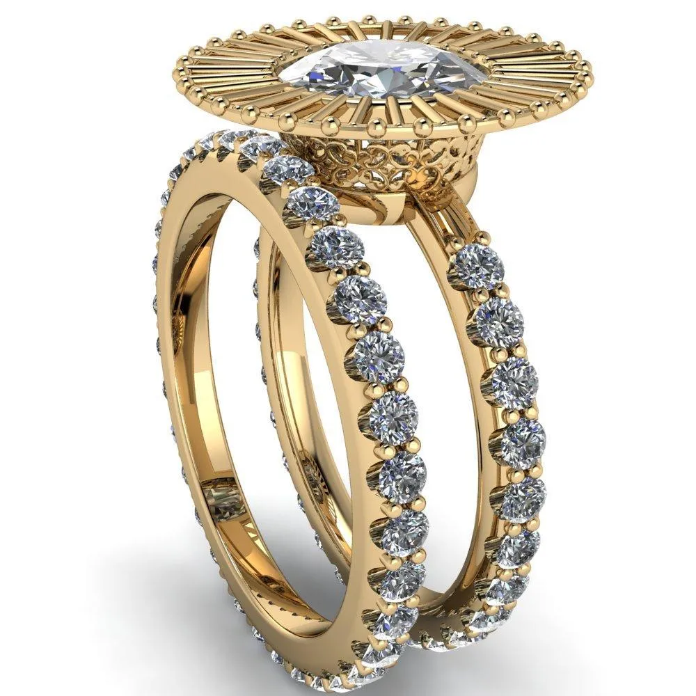 Bella Round Center Stone Carousel Filigree Halo Design Ring