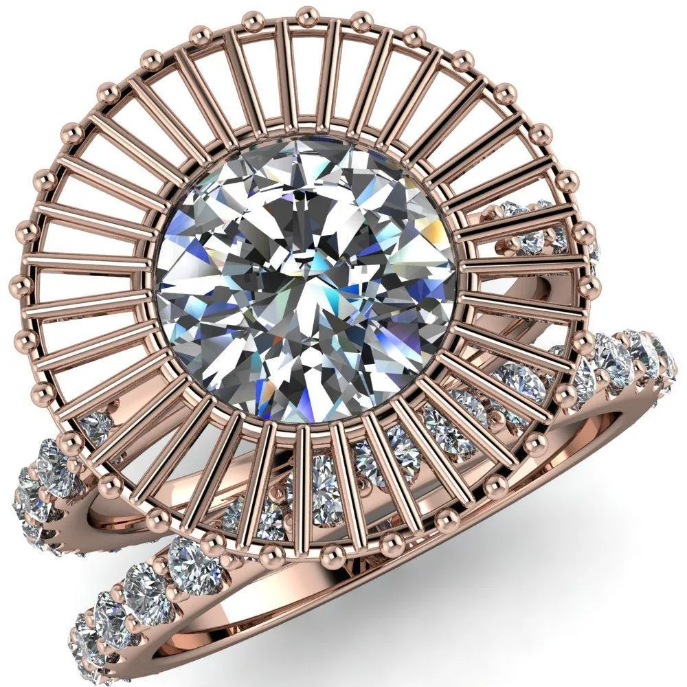 Bella Round Center Stone Carousel Filigree Halo Design Ring