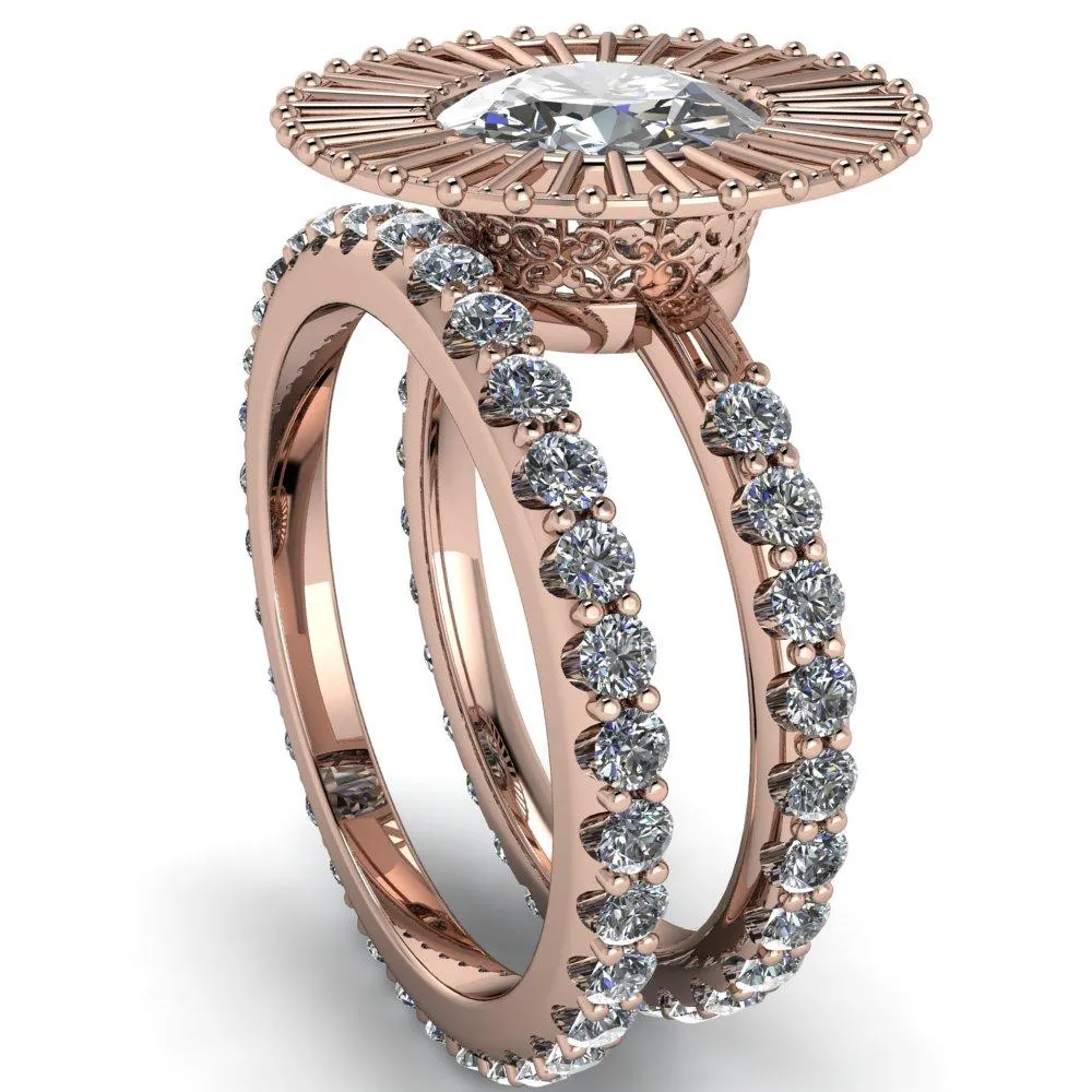 Bella Round Center Stone Carousel Filigree Halo Design Ring