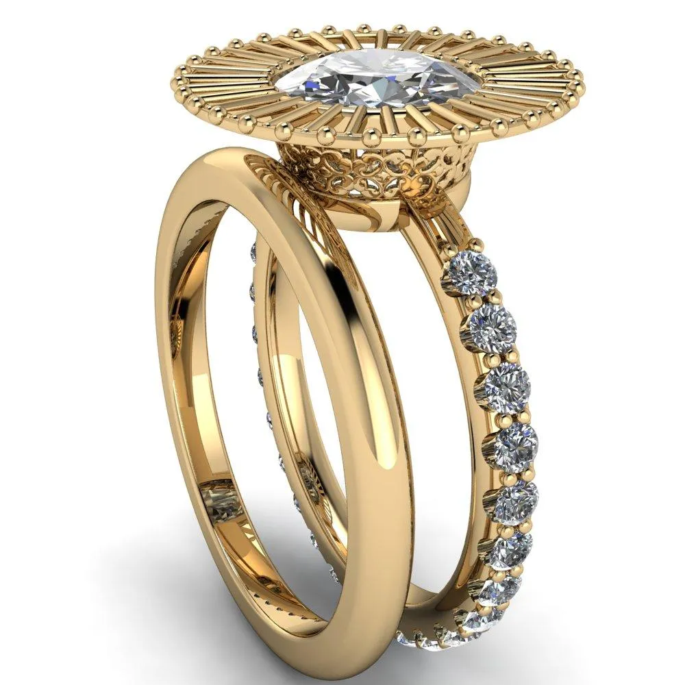 Bella Round Center Stone Carousel Filigree Halo Design Ring