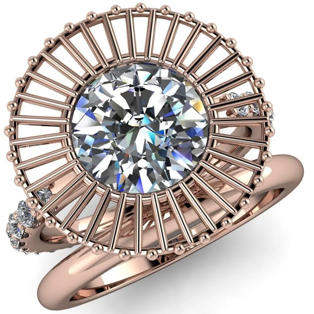 Bella Round Center Stone Carousel Filigree Halo Design Ring