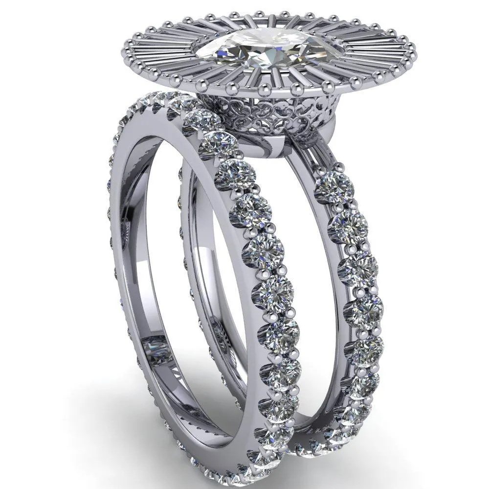 Bella Round Center Stone Carousel Filigree Halo Design Ring