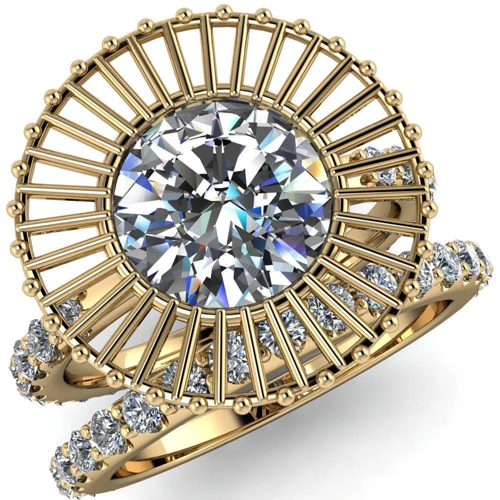 Bella Round Center Stone Carousel Filigree Halo Design Ring
