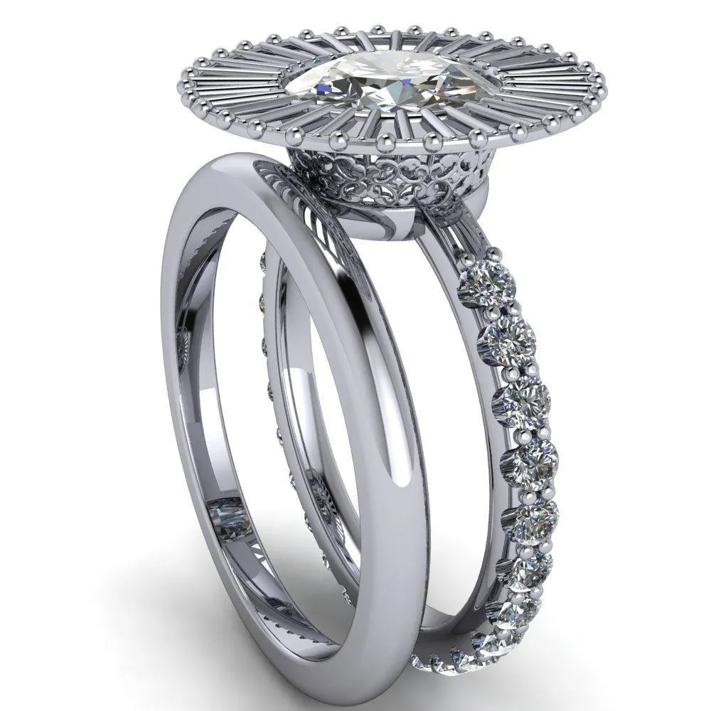 Bella Round Center Stone Carousel Filigree Halo Design Ring