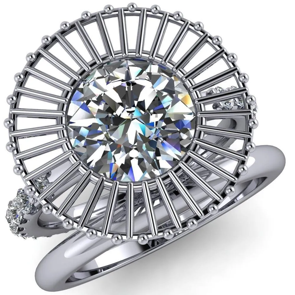 Bella Round Center Stone Carousel Filigree Halo Design Ring