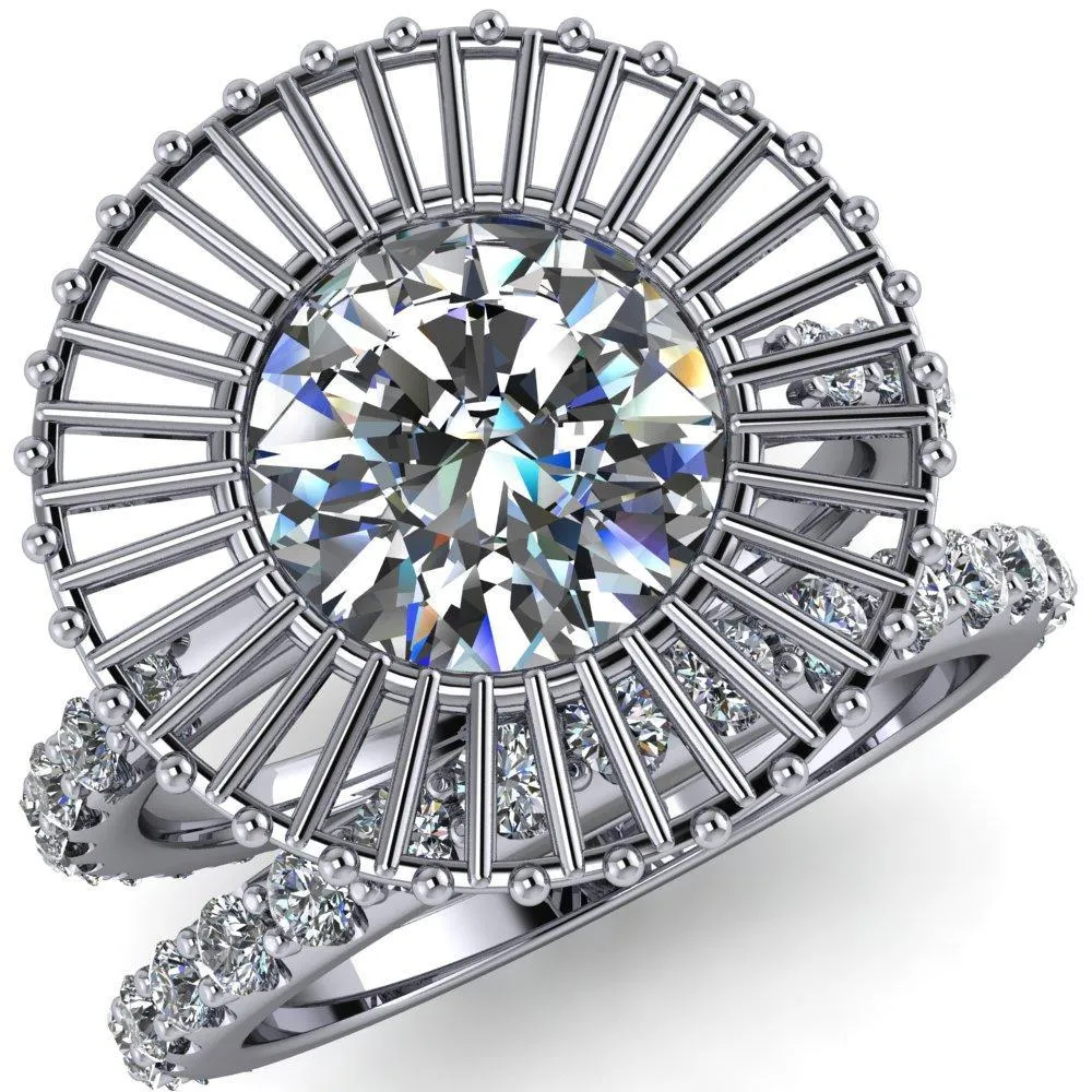 Bella Round Center Stone Carousel Filigree Halo Design Ring