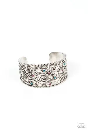 Billowy Beam - Multi - Colorful Rhinestone Silver Paparazzi Cuff Bracelet