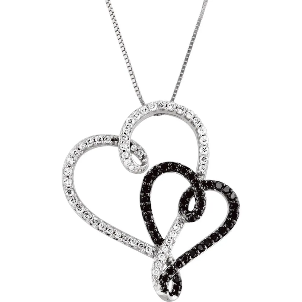Black & White Gold Double Heart Necklace