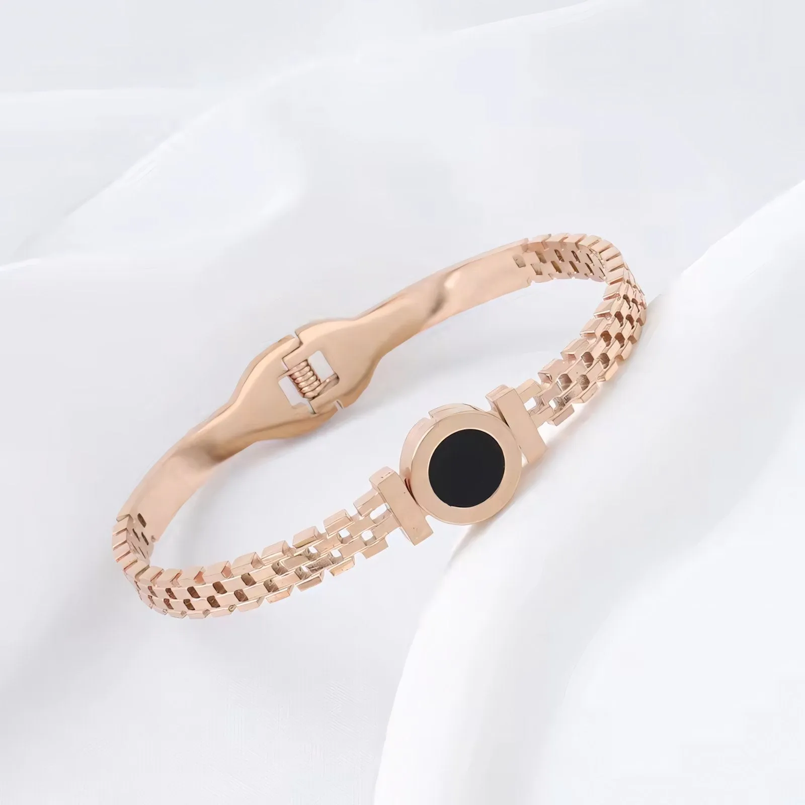 Black Center Roman Numeral Accented Bangle Bracelet