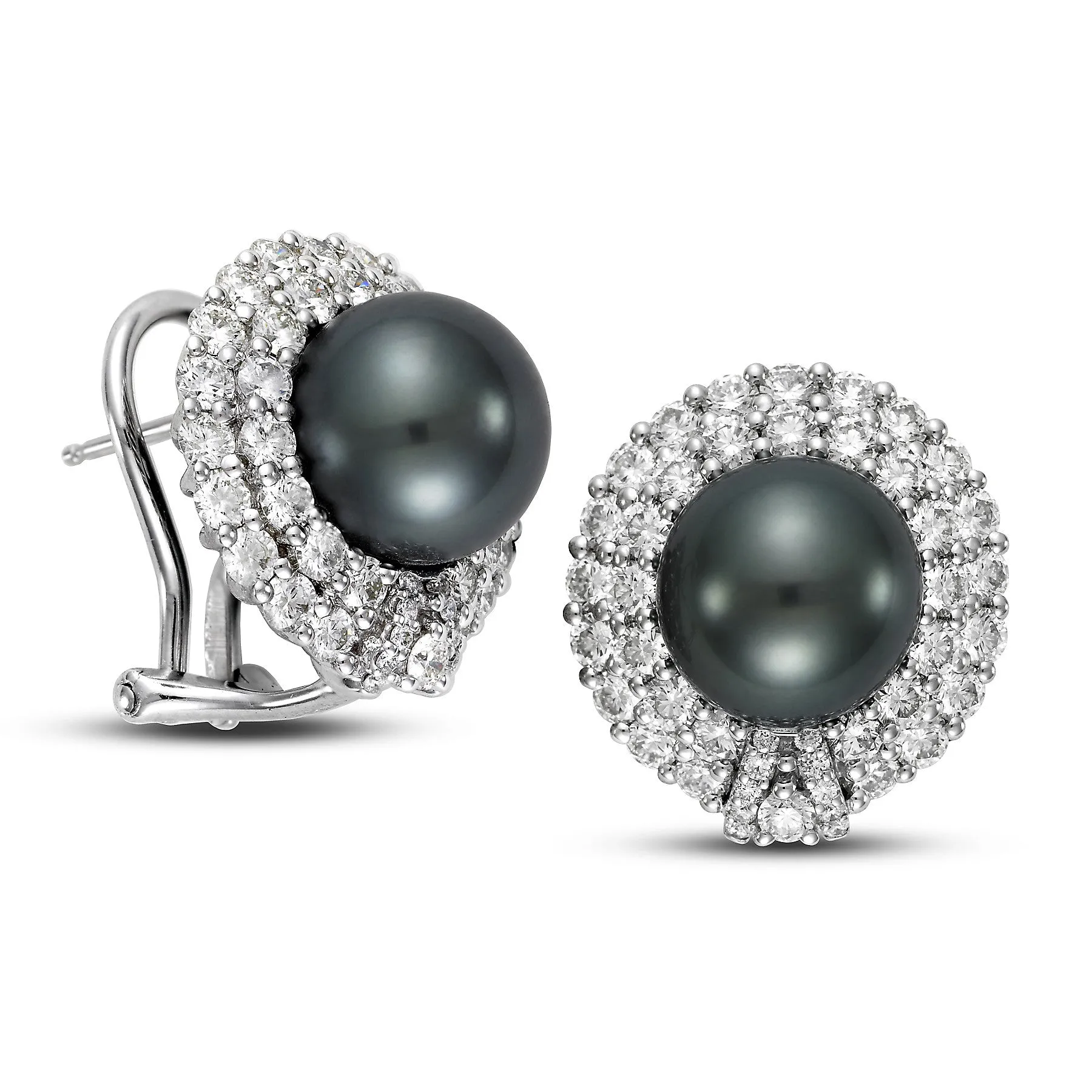Black Tahitian Pearl & 3.1 CTTW Diamond Earrings