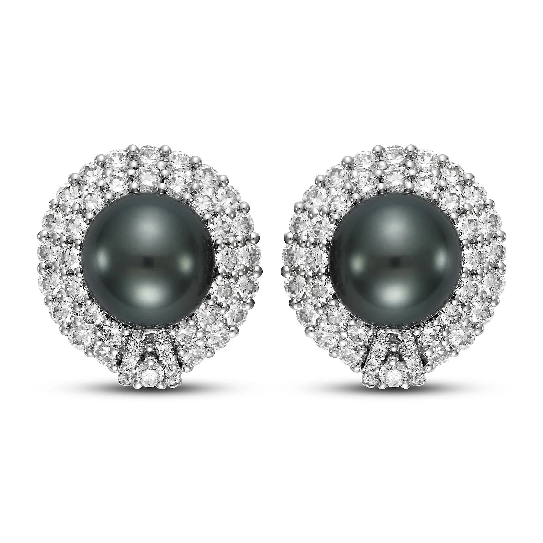Black Tahitian Pearl & 3.1 CTTW Diamond Earrings