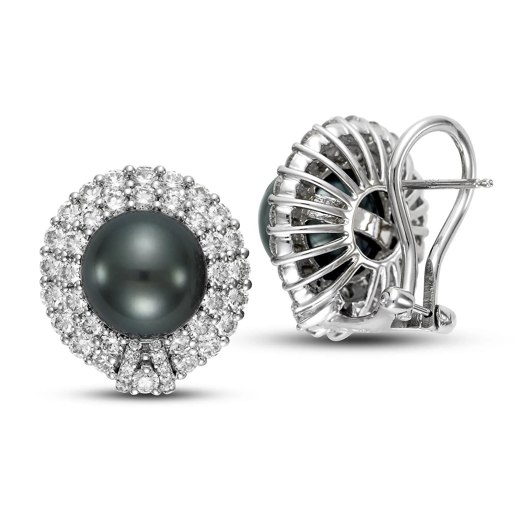 Black Tahitian Pearl & 3.1 CTTW Diamond Earrings