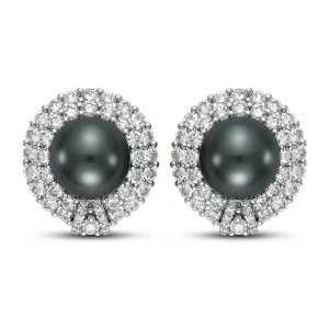 Black Tahitian Pearl & 3.1 CTTW Diamond Earrings