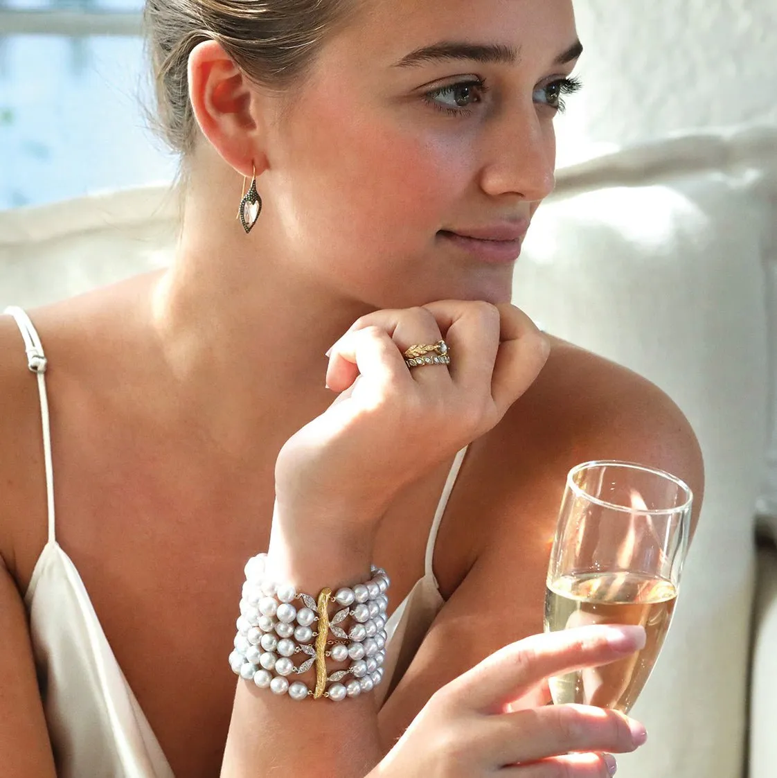 Blackened 22K Gold White Topaz "Jeweled Thorn" Earrings with Diamonds