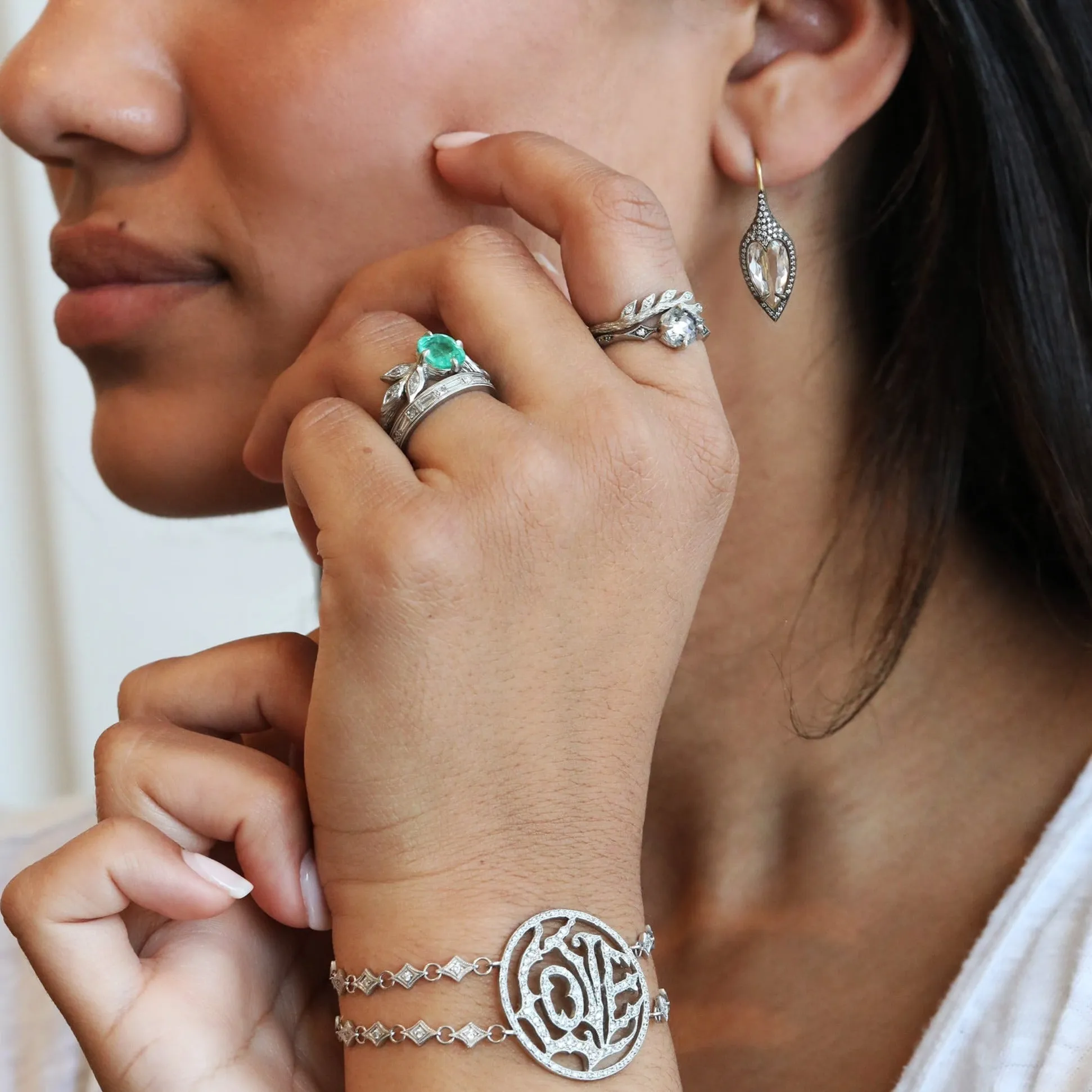 Blackened 22K Gold White Topaz "Jeweled Thorn" Earrings with Diamonds