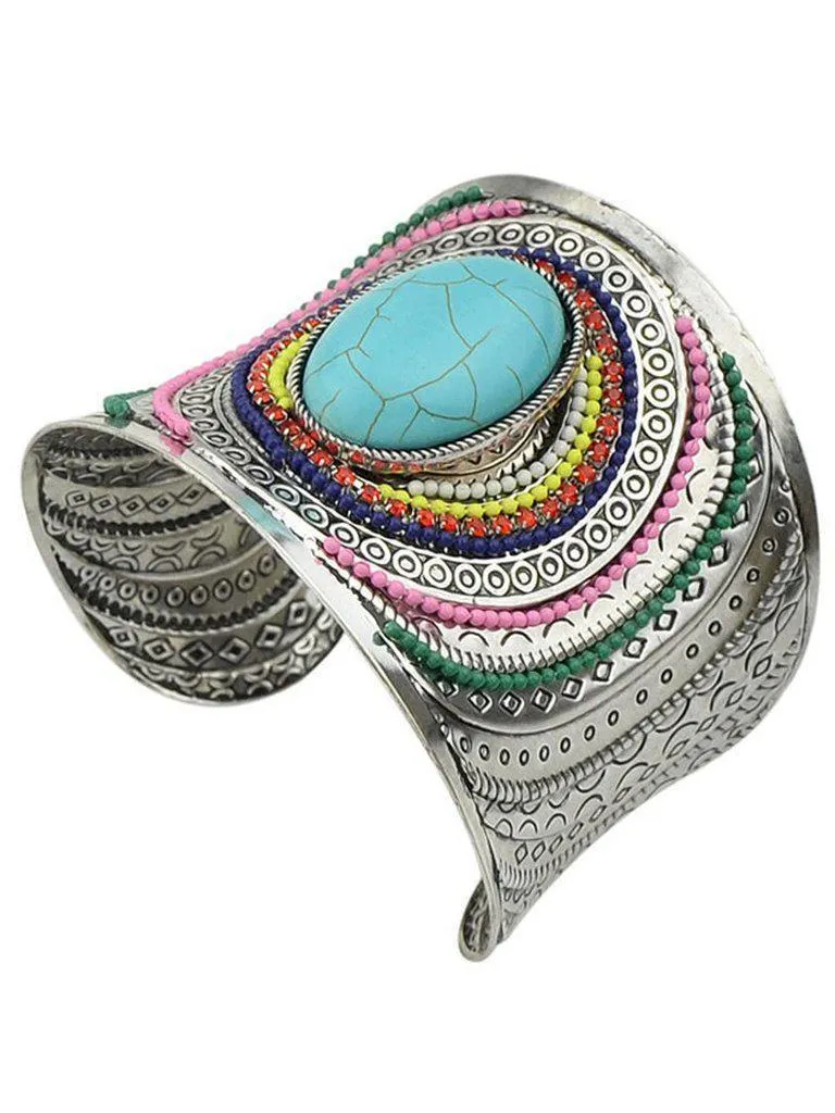 Blue Beads Gemstone Cuff Bangle