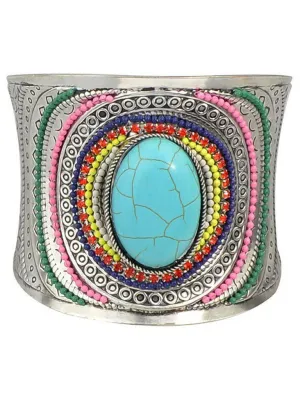 Blue Beads Gemstone Cuff Bangle