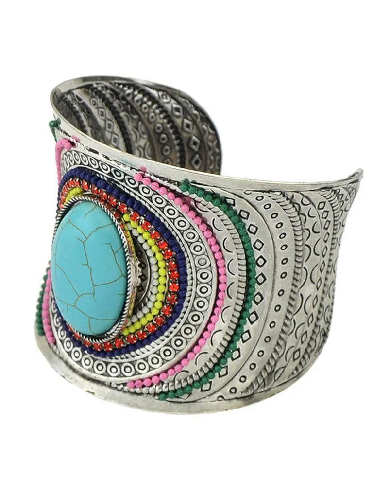 Blue Beads Gemstone Cuff Bangle