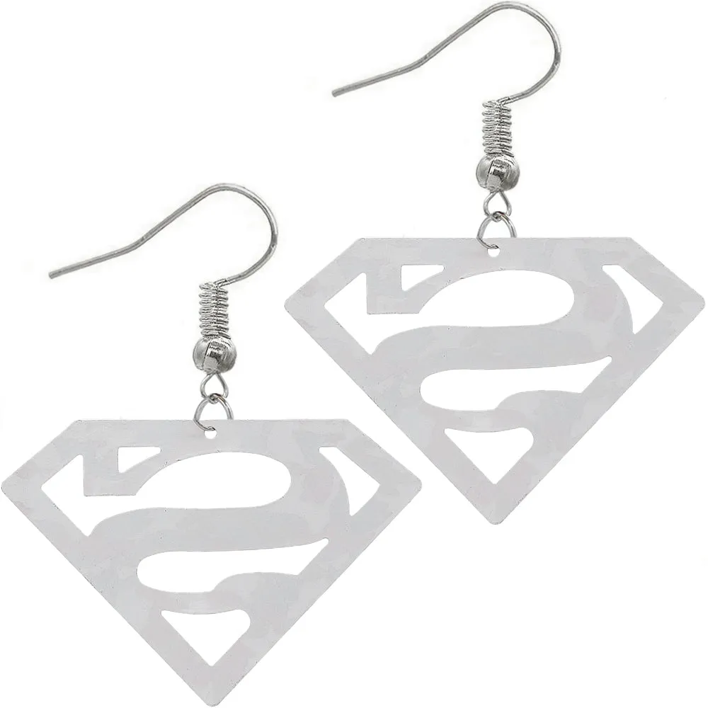Blue Camo Superman Diamond Shaped Metal Earrings
