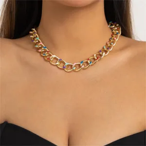 Blue Enamel & 18K Gold-Plated Multicolor Dot Curb Chain Necklace