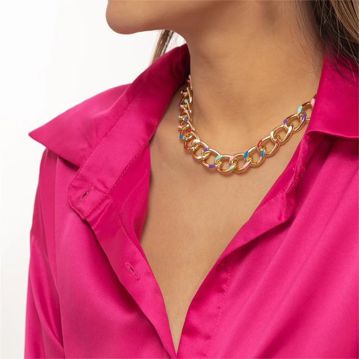 Blue Enamel & 18K Gold-Plated Multicolor Dot Curb Chain Necklace