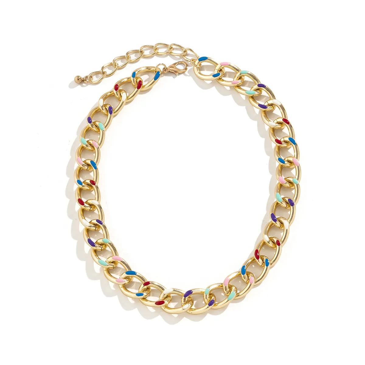 Blue Enamel & 18K Gold-Plated Multicolor Dot Curb Chain Necklace