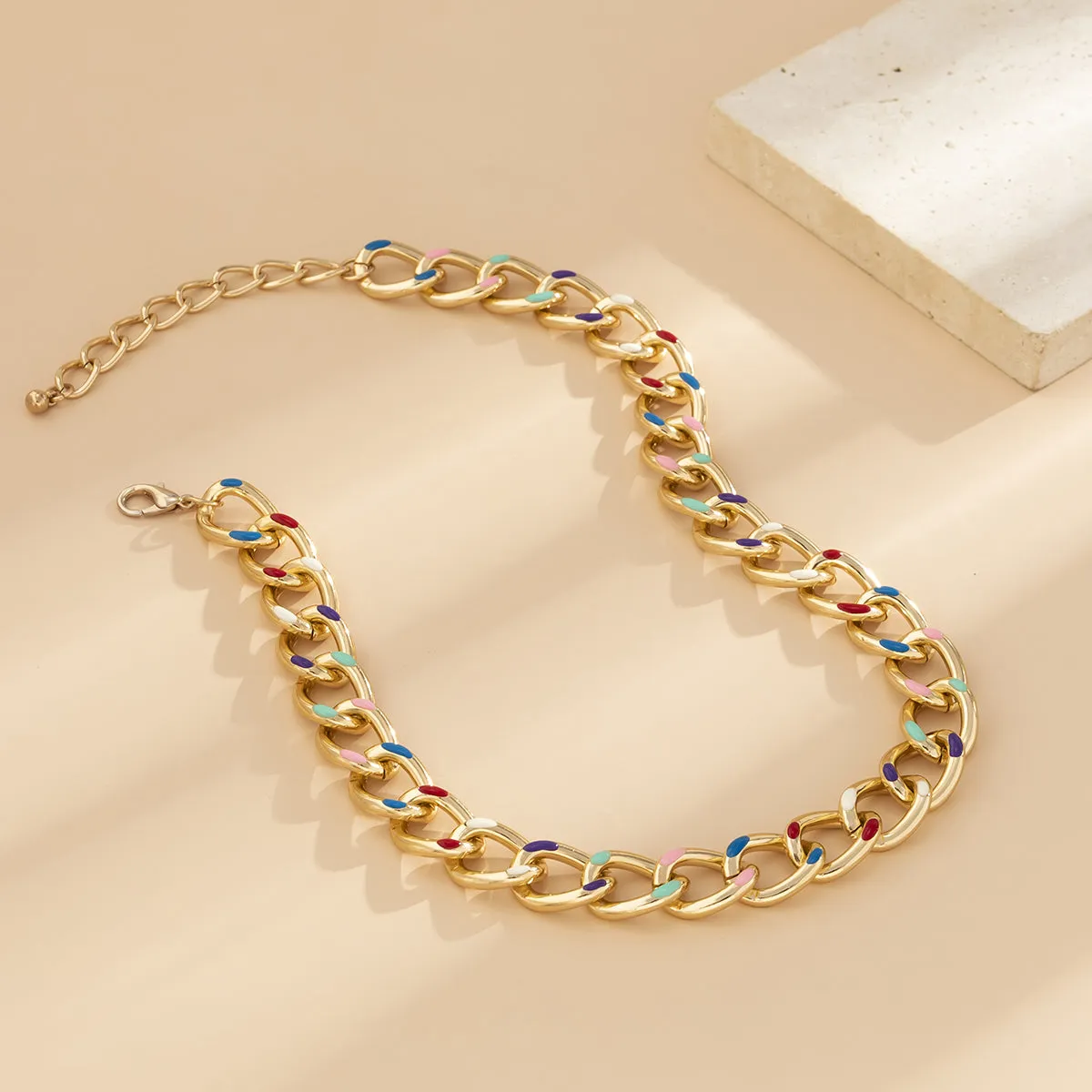 Blue Enamel & 18K Gold-Plated Multicolor Dot Curb Chain Necklace